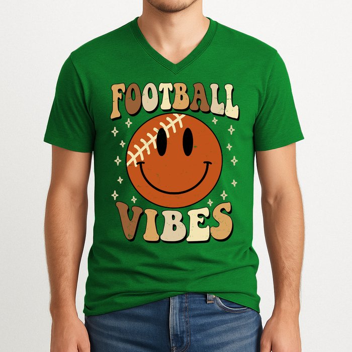 Football Vibes Smile Face Retro V-Neck T-Shirt