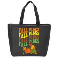 Fall Vibes Season Retro Pumpkin Zip Tote Bag