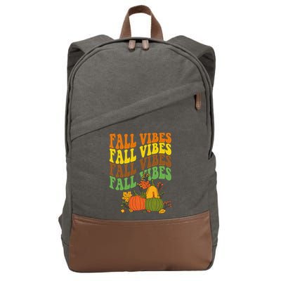 Fall Vibes Season Retro Pumpkin Cotton Canvas Backpack