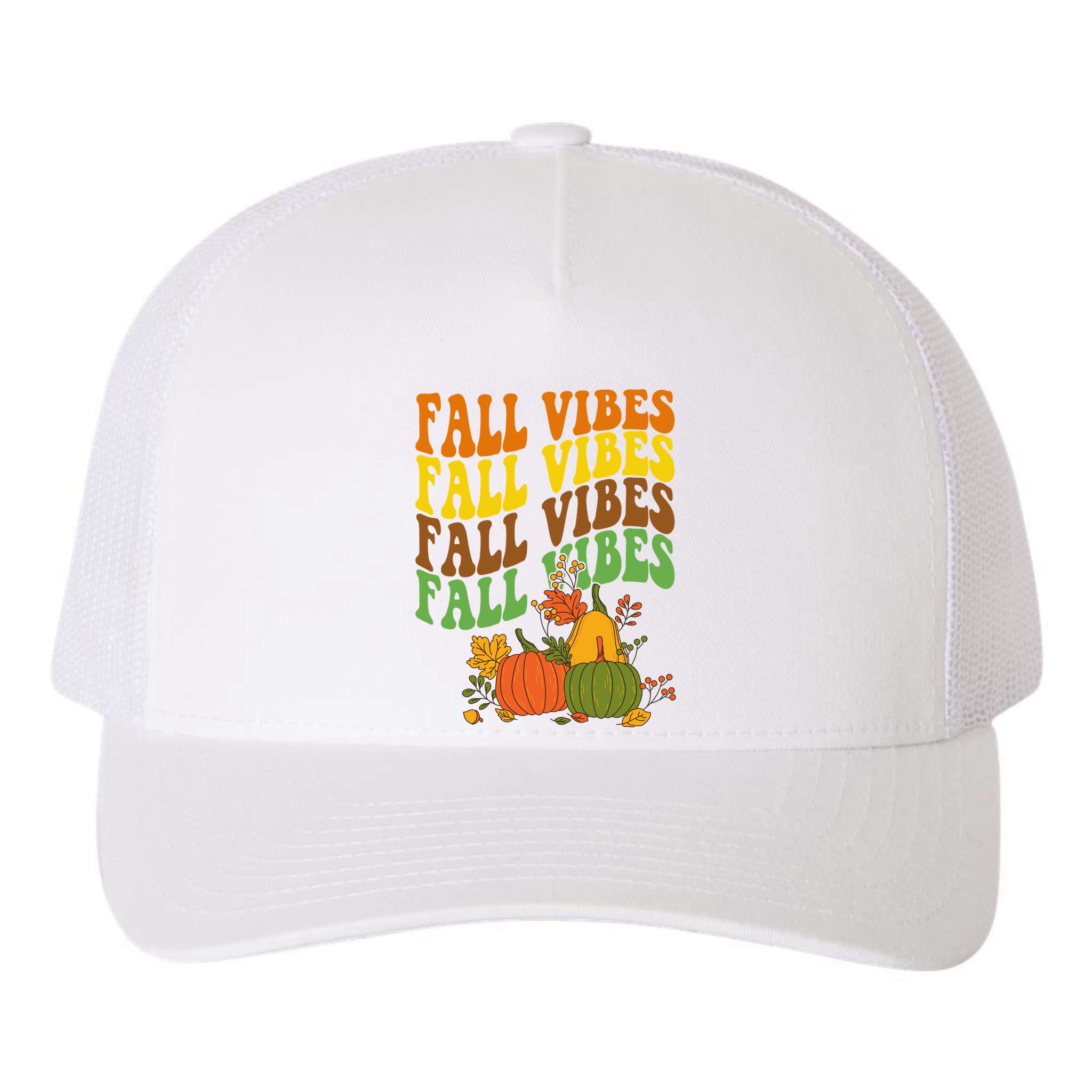Fall Vibes Season Retro Pumpkin Yupoong Adult 5-Panel Trucker Hat