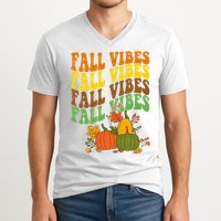 Fall Vibes Season Retro Pumpkin V-Neck T-Shirt