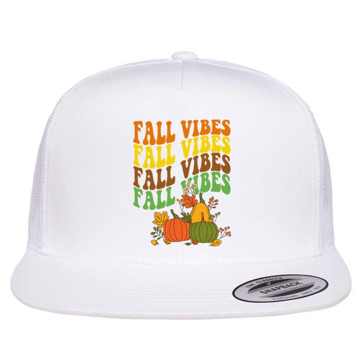 Fall Vibes Season Retro Pumpkin Flat Bill Trucker Hat