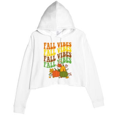 Fall Vibes Season Retro Pumpkin Crop Fleece Hoodie