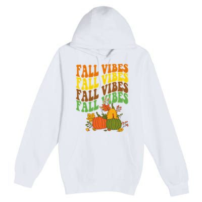 Fall Vibes Season Retro Pumpkin Premium Pullover Hoodie