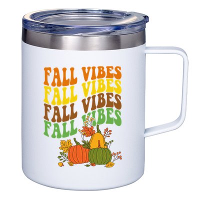 Fall Vibes Season Retro Pumpkin 12oz Stainless Steel Coffee Mug