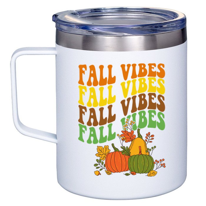 Fall Vibes Season Retro Pumpkin 12oz Stainless Steel Coffee Mug