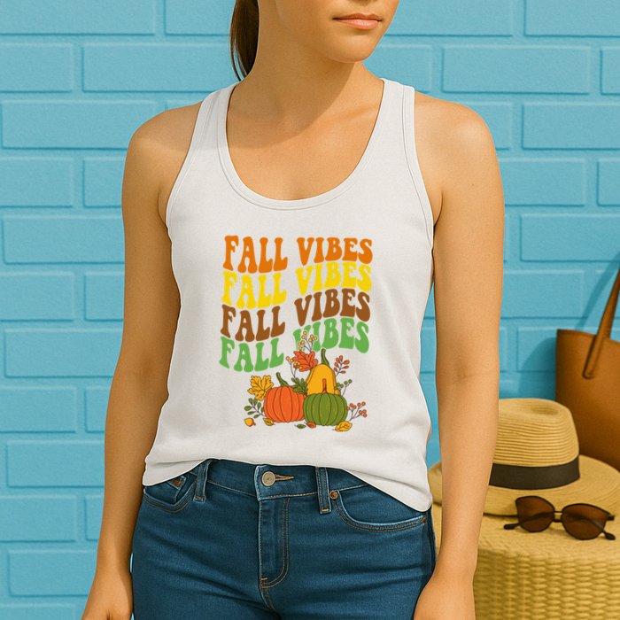 Fall Vibes Season Retro Pumpkin Womens Tank Top