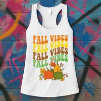 Fall Vibes Season Retro Pumpkin Womens Tank Top