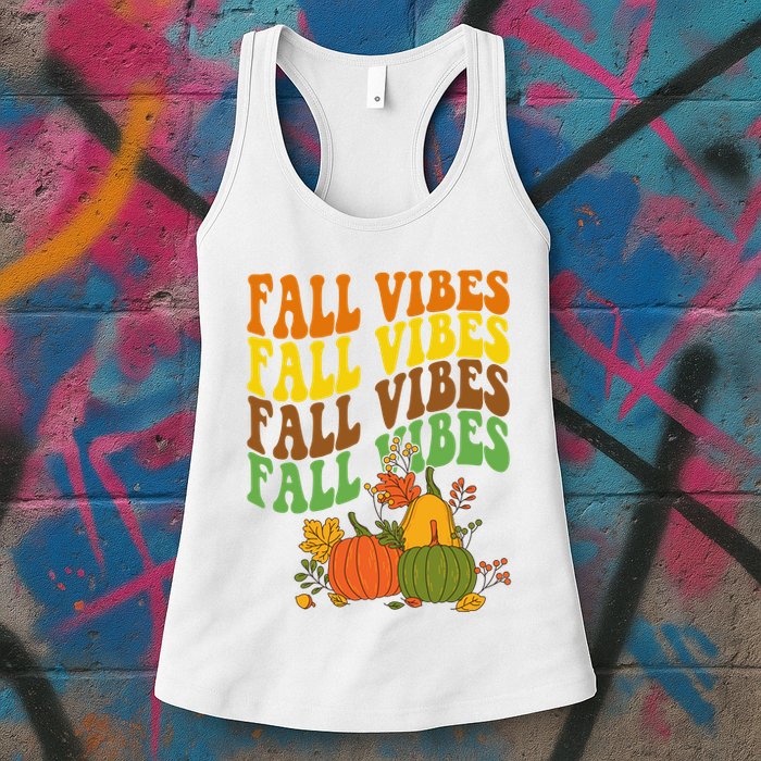 Fall Vibes Season Retro Pumpkin Womens Tank Top