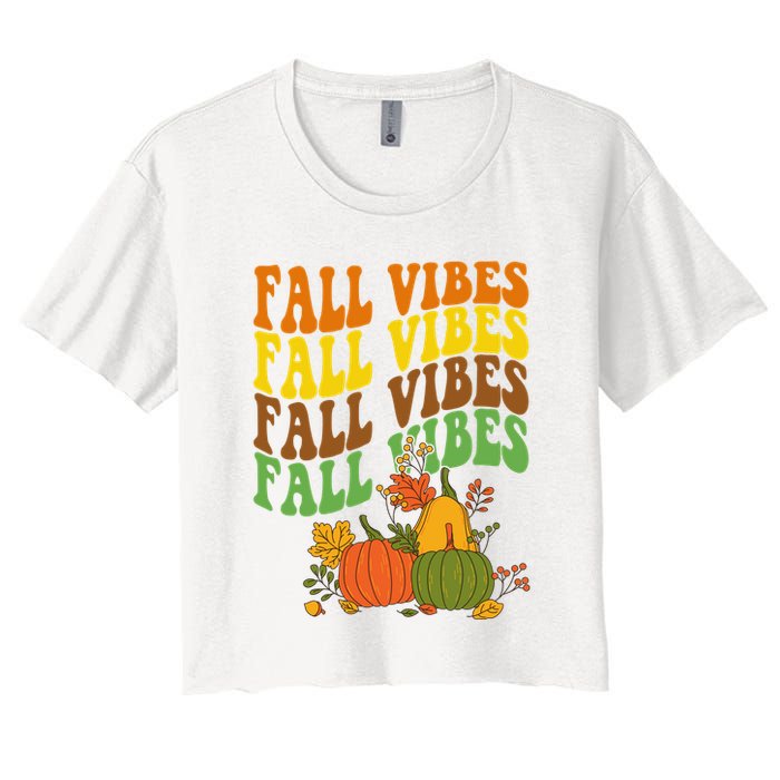 Fall Vibes Season Retro Pumpkin Crop Top