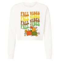 Fall Vibes Season Retro Pumpkin Cropped Pullover Crew