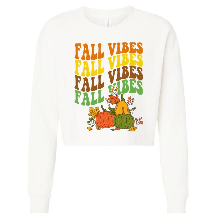 Fall Vibes Season Retro Pumpkin Cropped Pullover Crew