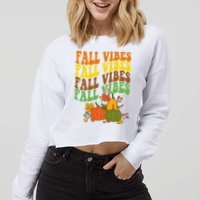 Fall Vibes Season Retro Pumpkin Cropped Pullover Crew