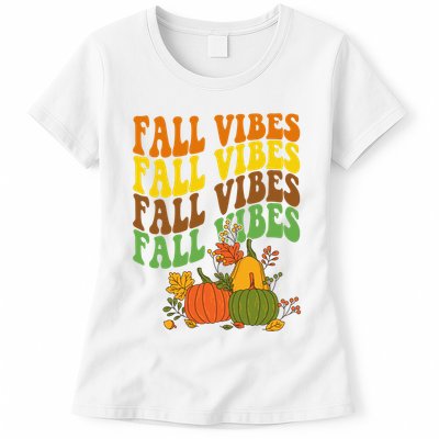 Fall Vibes Season Retro Pumpkin Womens T-Shirt
