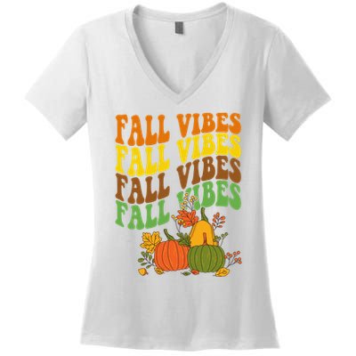 Fall Vibes Season Retro Pumpkin Women's V-Neck T-Shirt