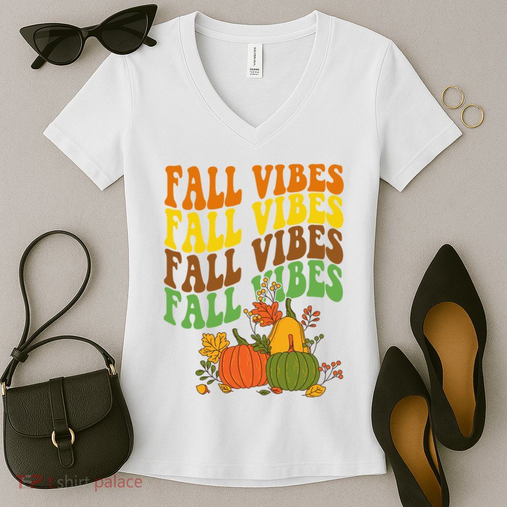 Fall Vibes Season Retro Pumpkin Women's V-Neck T-Shirt