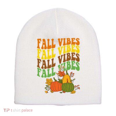 Fall Vibes Season Retro Pumpkin Short Acrylic Beanie