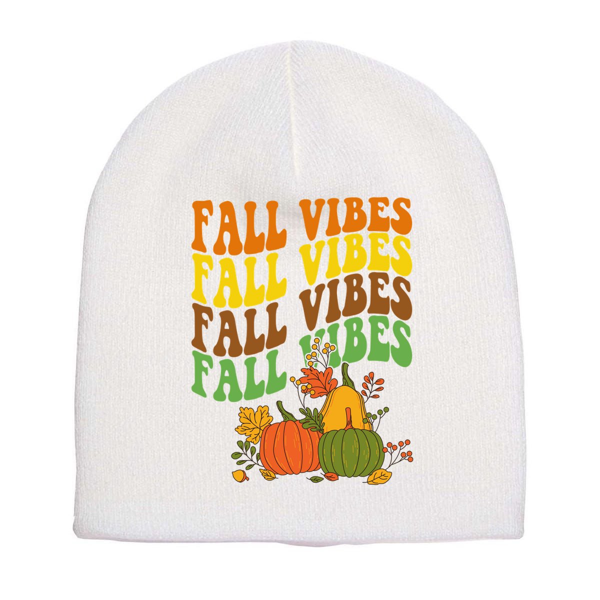 Fall Vibes Season Retro Pumpkin Short Acrylic Beanie