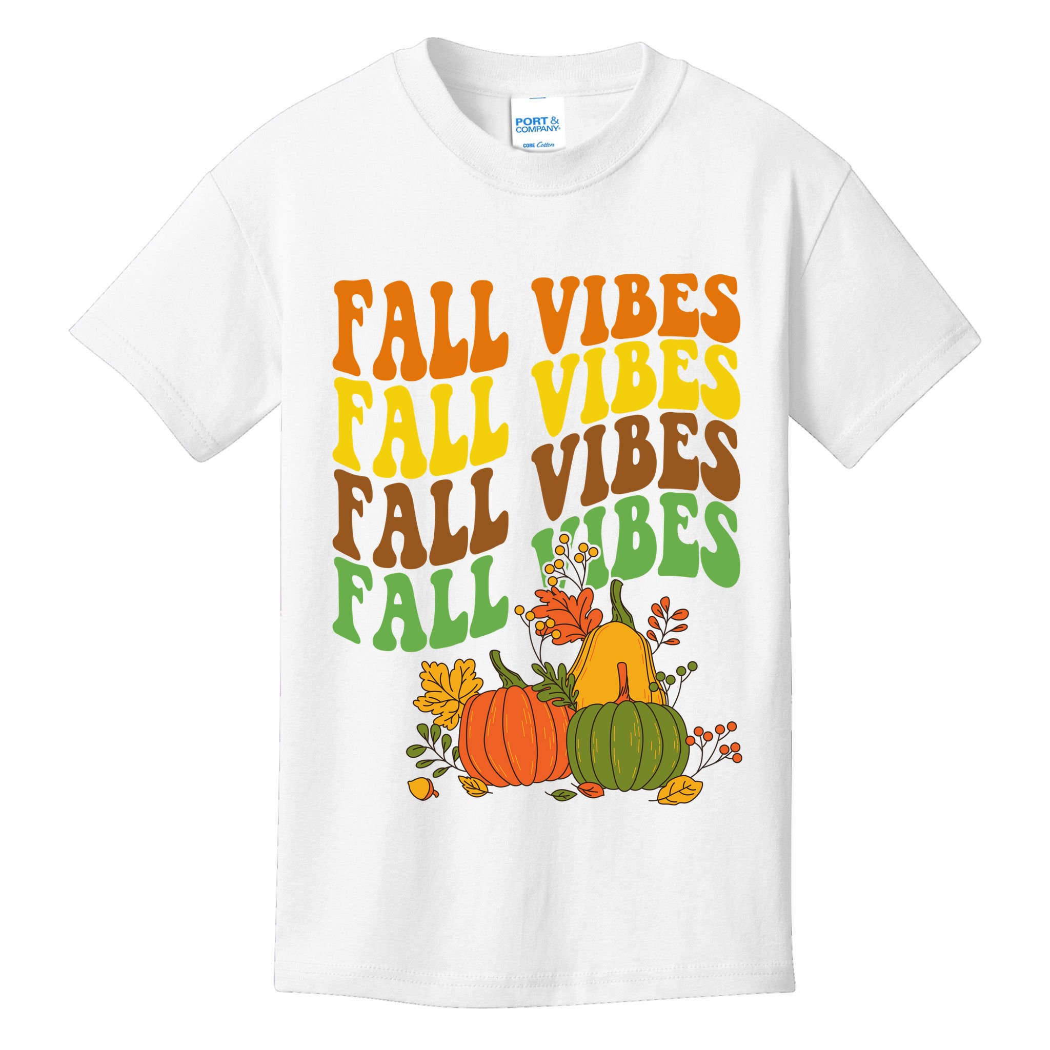 Fall Vibes Season Retro Pumpkin Kids T-Shirt
