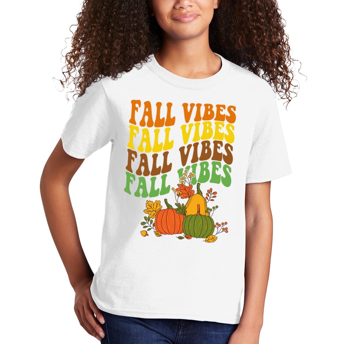 Fall Vibes Season Retro Pumpkin Kids T-Shirt