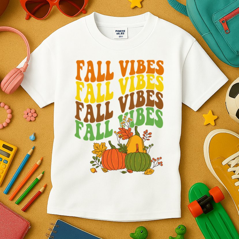 Fall Vibes Season Retro Pumpkin Kids T-Shirt