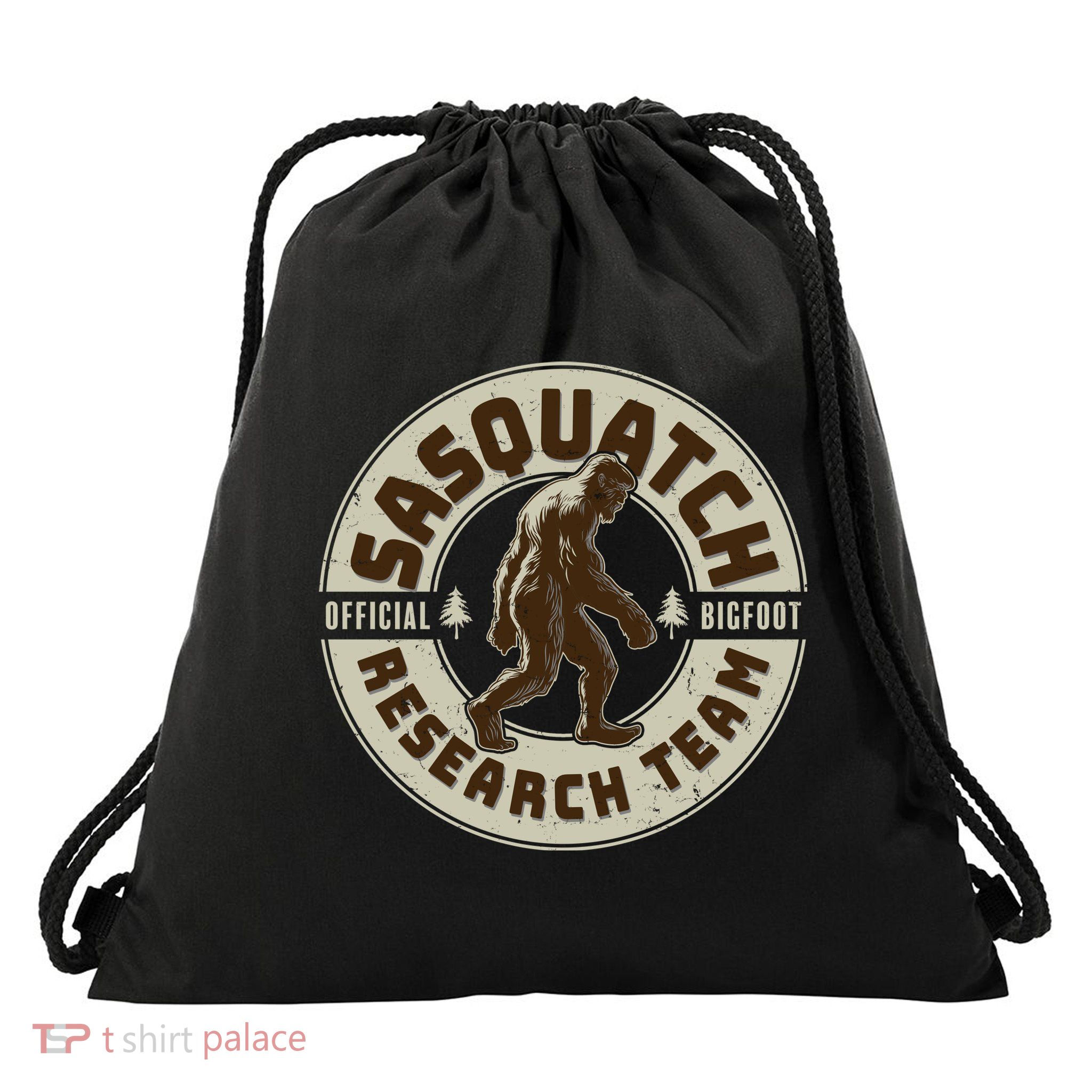 Funny Vintage Sasquatch Research Team Emblem Drawstring Bag