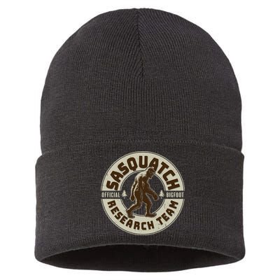 Funny Vintage Sasquatch Research Team Emblem Sustainable Knit Beanie