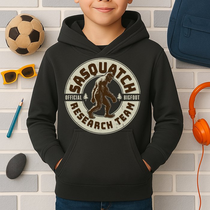 Funny Vintage Sasquatch Research Team Emblem Kids Hoodie