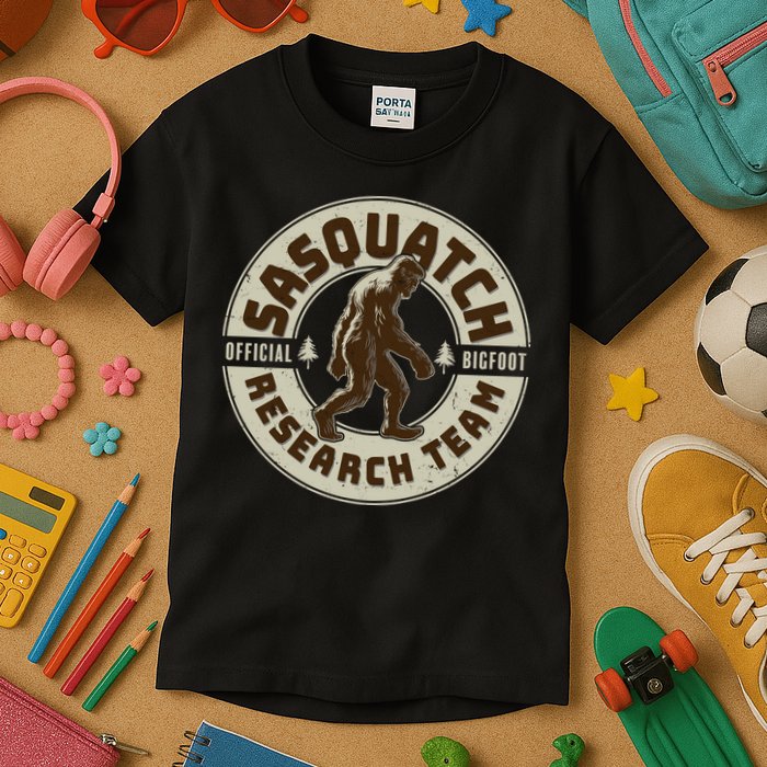 Funny Vintage Sasquatch Research Team Emblem Kids T-Shirt