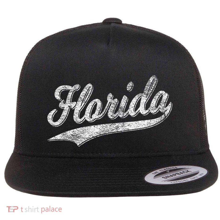 Florida Varsity Script Sports Athletic Jersey Style Flat Bill Trucker Hat