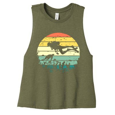 Funny Vintage Scuba Diving Dive Diver Women's Racerback Cropped Tank