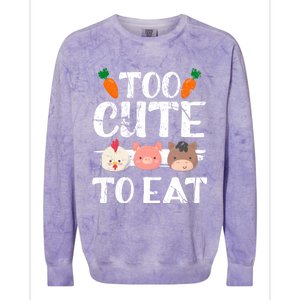 Funny Vegan Too Cute To Eat Vegetarian Save Animals Gift Colorblast Crewneck Sweatshirt