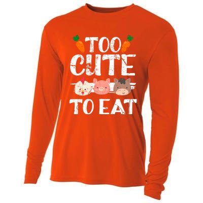 Funny Vegan Too Cute To Eat Vegetarian Save Animals Gift Cooling Performance Long Sleeve Crew