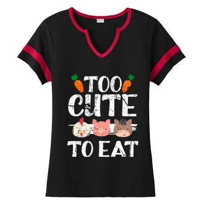 Funny Vegan Too Cute To Eat Vegetarian Save Animals Gift Ladies Halftime Notch Neck Tee