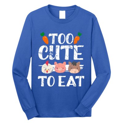 Funny Vegan Too Cute To Eat Vegetarian Save Animals Gift Long Sleeve Shirt