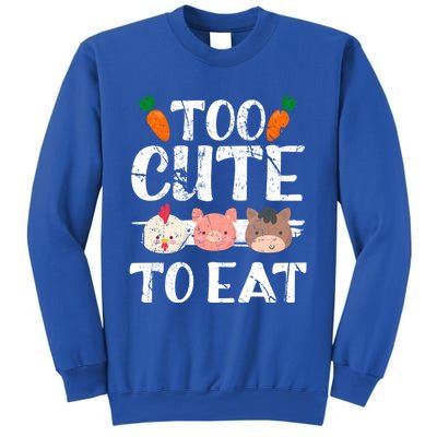 Funny Vegan Too Cute To Eat Vegetarian Save Animals Gift Sweatshirt