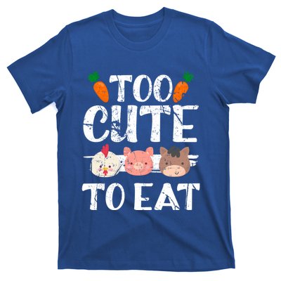 Funny Vegan Too Cute To Eat Vegetarian Save Animals Gift T-Shirt