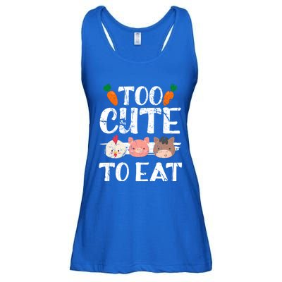 Funny Vegan Too Cute To Eat Vegetarian Save Animals Gift Ladies Essential Flowy Tank