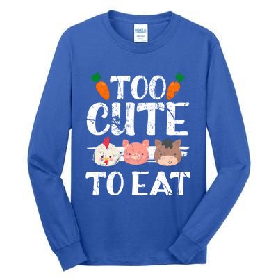 Funny Vegan Too Cute To Eat Vegetarian Save Animals Gift Tall Long Sleeve T-Shirt