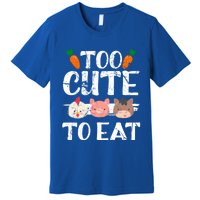 Funny Vegan Too Cute To Eat Vegetarian Save Animals Gift Premium T-Shirt