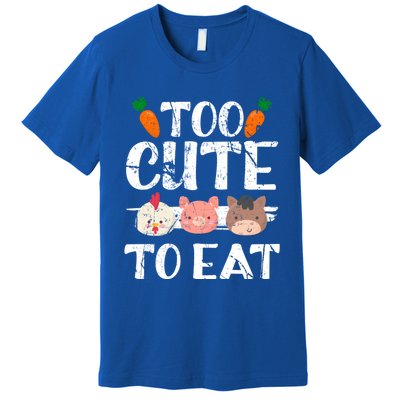 Funny Vegan Too Cute To Eat Vegetarian Save Animals Gift Premium T-Shirt