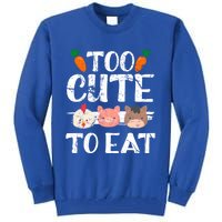 Funny Vegan Too Cute To Eat Vegetarian Save Animals Gift Tall Sweatshirt