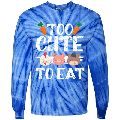 Funny Vegan Too Cute To Eat Vegetarian Save Animals Gift Tie-Dye Long Sleeve Shirt