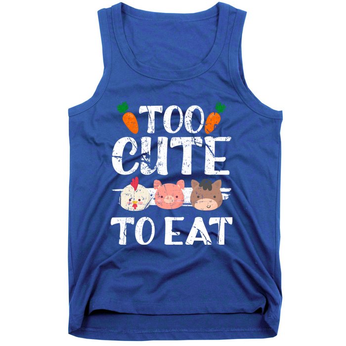 Funny Vegan Too Cute To Eat Vegetarian Save Animals Gift Tank Top