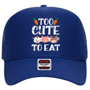 Funny Vegan Too Cute To Eat Vegetarian Save Animals Gift High Crown Mesh Back Trucker Hat