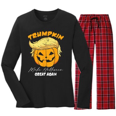 Funny Vintage Trumpkin Make Halloween Great Again Women's Long Sleeve Flannel Pajama Set 