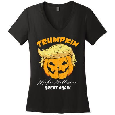 Funny Vintage Trumpkin Make Halloween Great Again Women's V-Neck T-Shirt