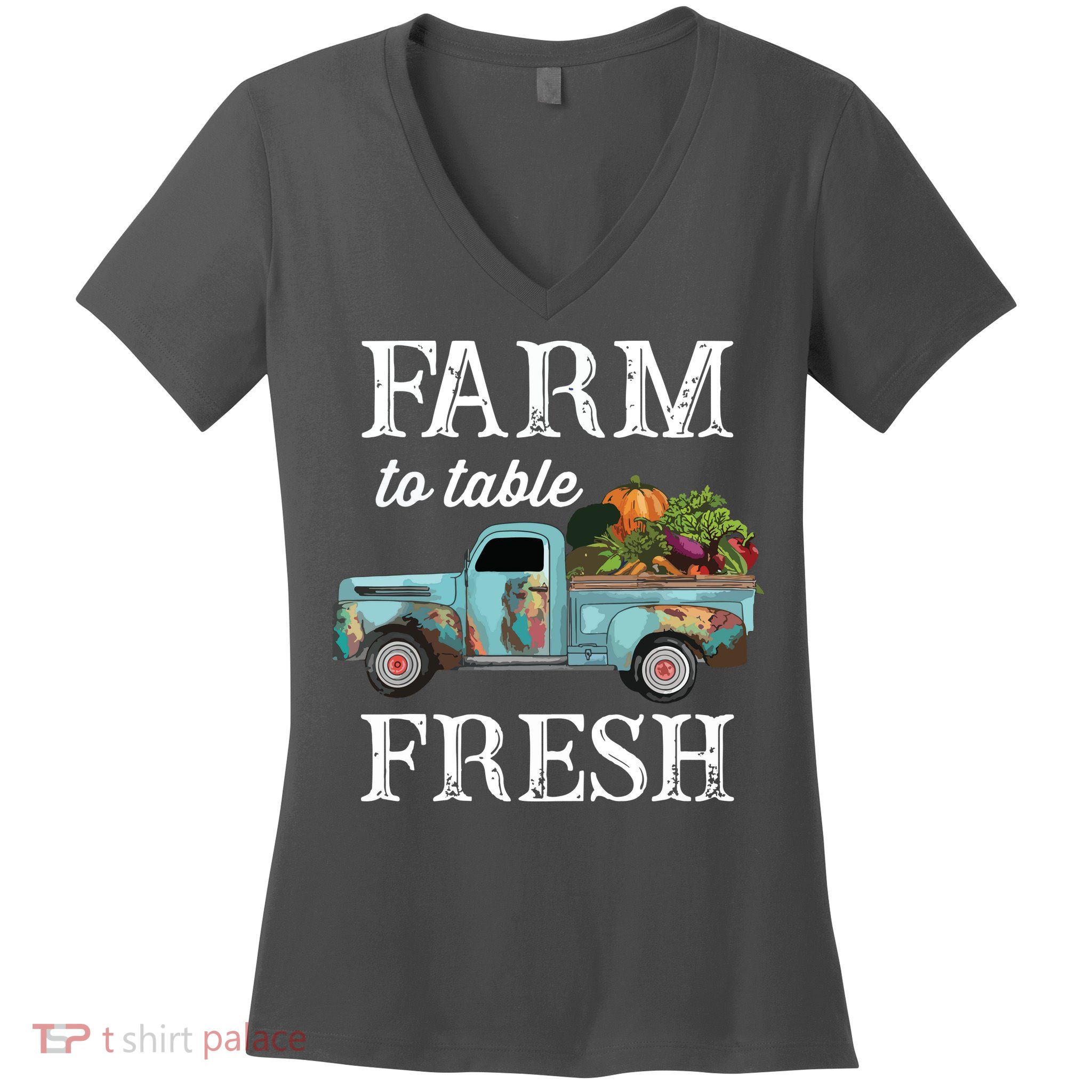 Farm Vegetables Truck Farm To Table Fresh Women's V-Neck T-Shirt