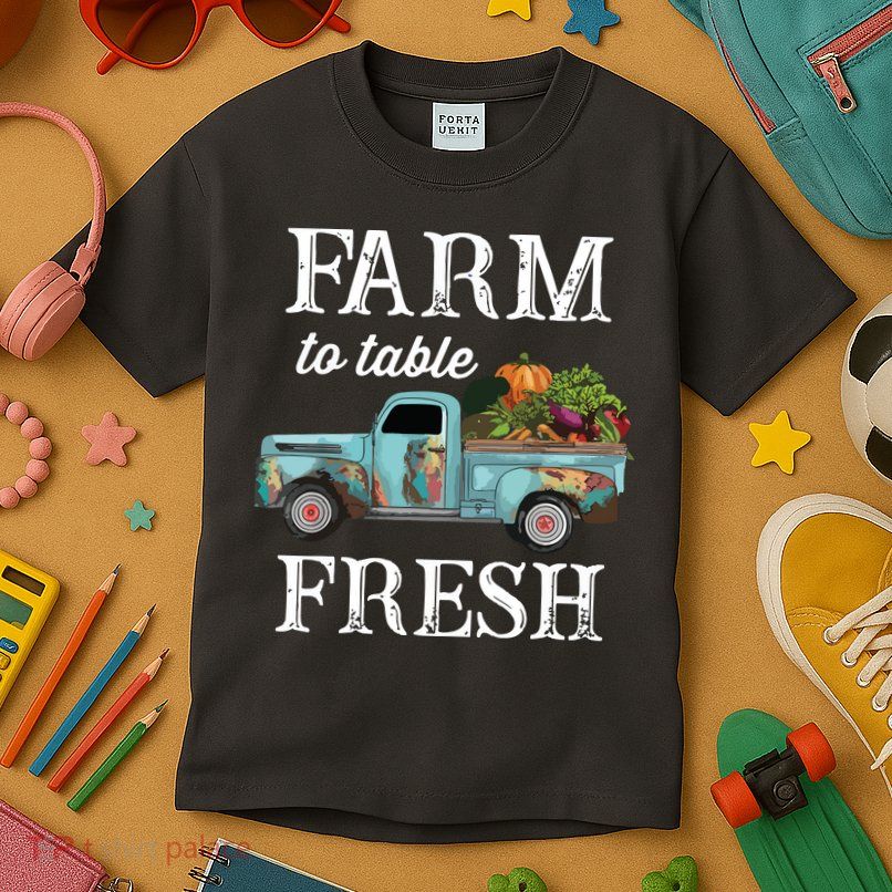 Farm Vegetables Truck Farm To Table Fresh Kids T-Shirt