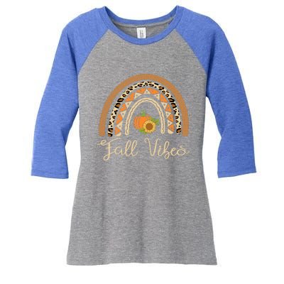 Fall Vibes Thanksgiving Leopard Rainbow Pumpkin Sunflower  Women's Tri-Blend 3/4-Sleeve Raglan Shirt